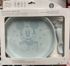 NEW Disney 2pc Silicone Plate Spoon Set- Mickey Mouse Blue