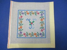 Susan Treglown Handpainted Needlepoint Canvas Floral Letter "Y"