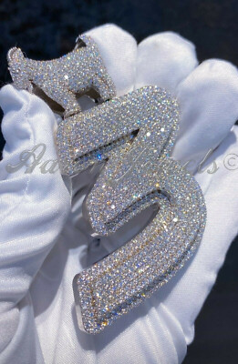 Men's REAL 925 Sterling Silver Simulated Diamond Classic Number Pendant 3'' 