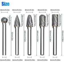 5Pcs 1/4 Double Cut Tungsten Carbide Rotary B...