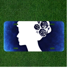 Custom Personalized License Plate Auto Tag With Women With Blue Roses Design