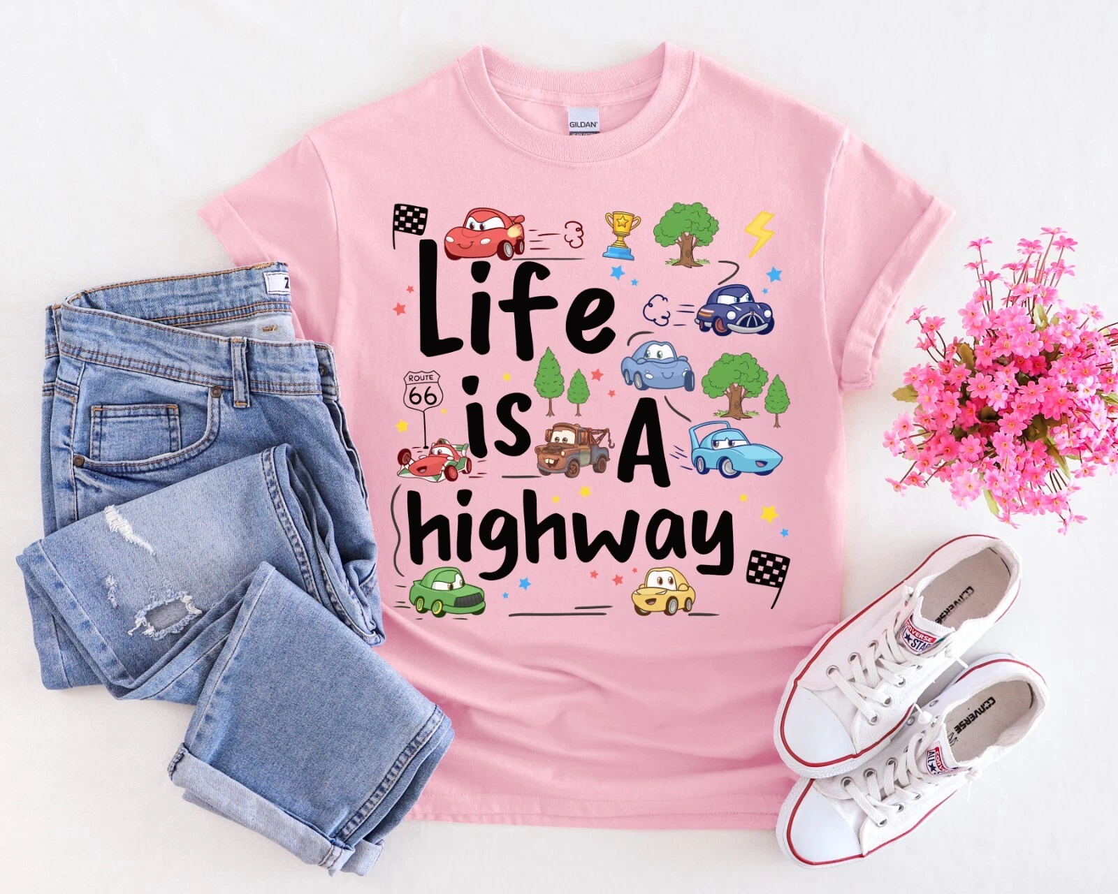 ALEXANDER MCQUEEN T shirt Disney Pixar Cars McQueen Matter Life is a Highway unisex adulto bambino 82148