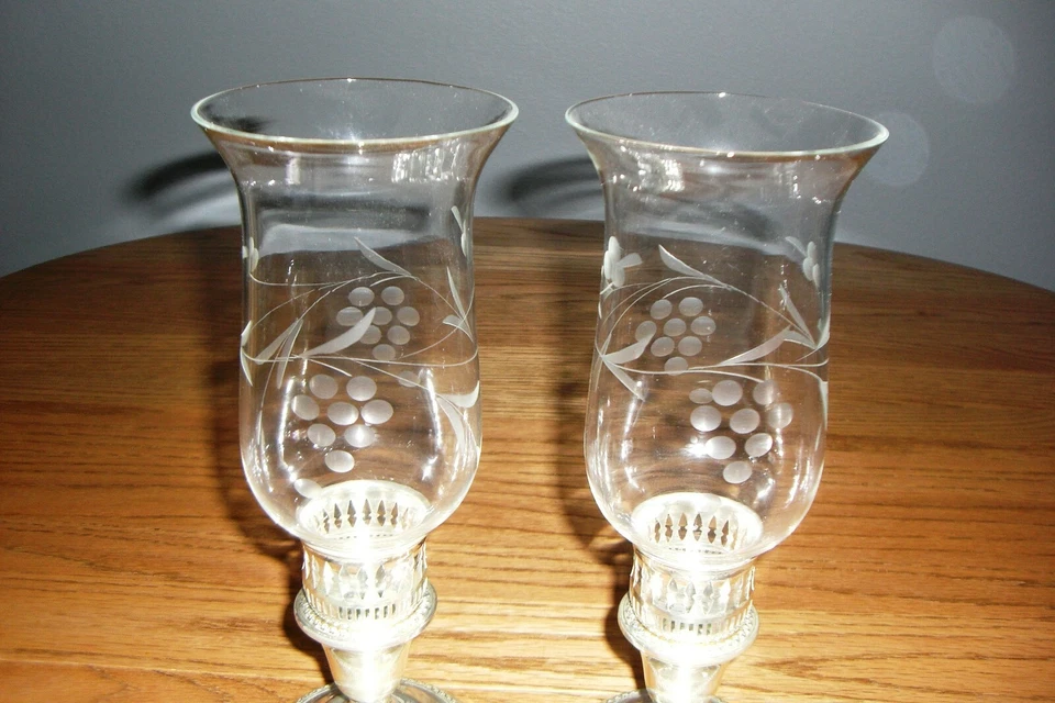 2 lámparas ROGERS ESTERLINA Y CRISTAL PONDERADAS 10" HURACANES, CHIMENEA GRABADA, AÑOS 40 Foto 3 de 4