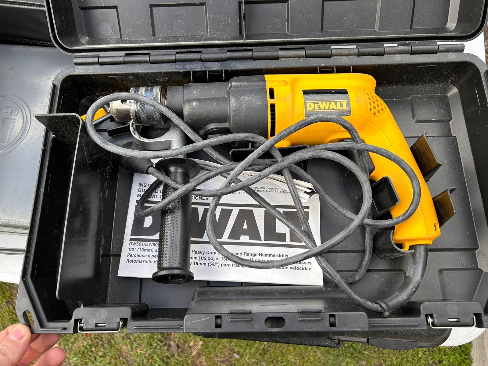 Dewalt Corded Electric DW505 VSR Hammer Drill + Case+ Aux Handle Tested