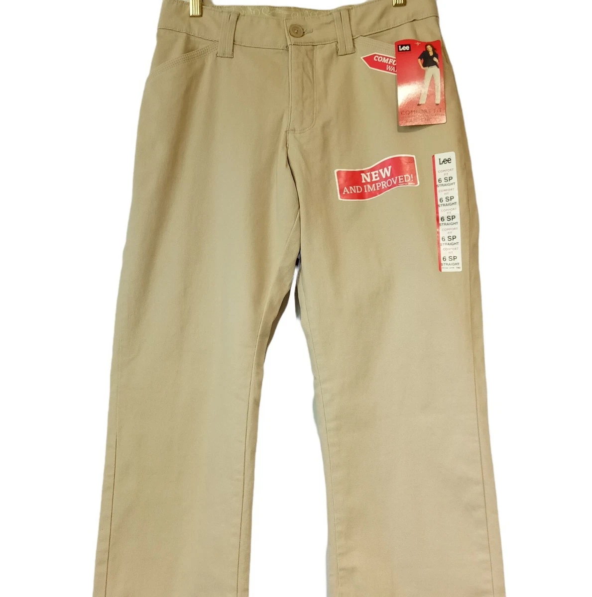 LEE Comfort Fit Khaki Pants Women's 6S Petite Straight Stretch Waistband  NEW