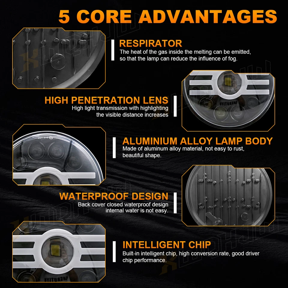 Faro LED redondo de 7 pulgadas haz alto bajo DRL apto para Dodge Raider 1987 1988 1989 Foto 4 de 4