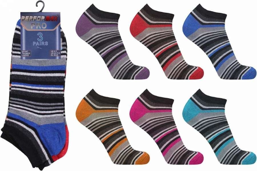 9 Pairs Mens Cotton Rich Trainer Liner Socks UK 6-11 Stripes