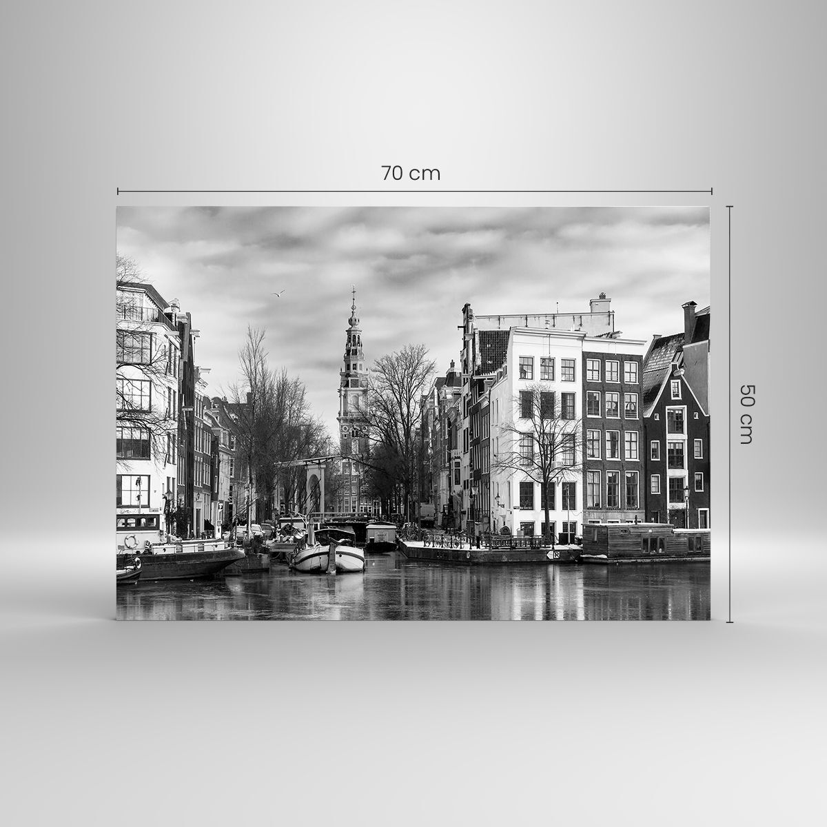 Tableau Sur Verre Amsterdam Bateaux – Noir Et Blanc – 70x50 Cm – ARTTOR