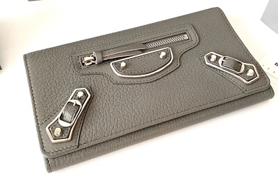 Balenciaga 390184 Classic Metallic Flap Medium Gray Leather Wallet
