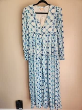 NWD Rococo Sand Volna Metallic Maxi Dress Size M Blue Long Sleeve #1F452