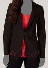 100 INC International Concepts Women's Black Collared Fringe-Trim Blazer Size S
