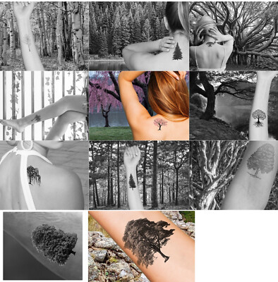 Baum Temporäres Tattoo, Set 3, Natur, Schönheit, Kraft, Frieden, Wohlstand, langes Leben