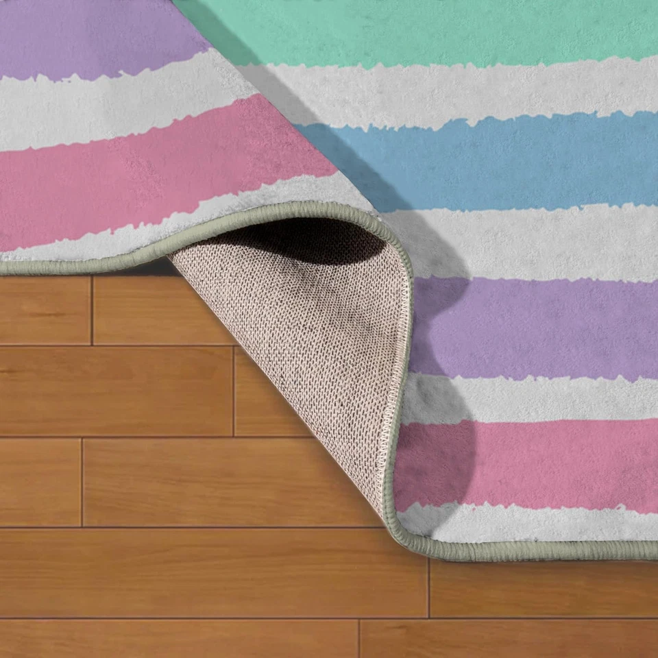 Non-Slip Area Rugs Watercolor Pastel Brush Strokes Striped Blue Rainbow Patte... - Image 3 of 4