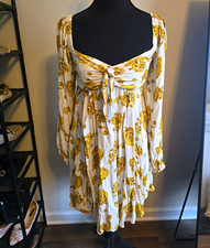 Versace Jeans Couture White/Gold Baroque Smocked Stretch Short Dress Sz 0
