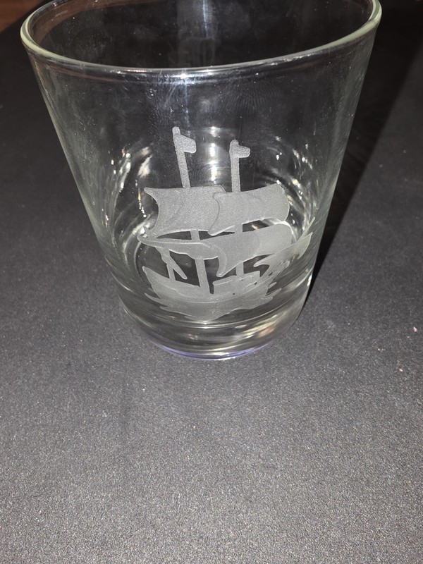 Vintage Nautical Etched Schooner Old Fashion Rocks Glass 