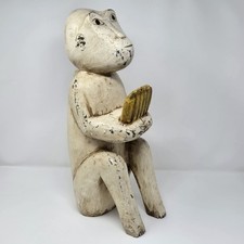 RARE MCM LIFE SIZE CARVED WHITE WASHED WOOD MONKEY SCULPTURE Folk Art 18.5"H 