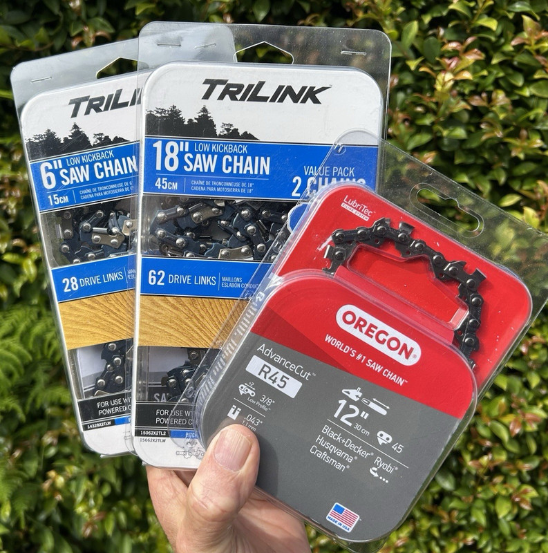 5 CHAINSAW CHAINS  new TRILINK SET OF 2 X  18" + 2 X 6" and OREGON SET 2 X 12"