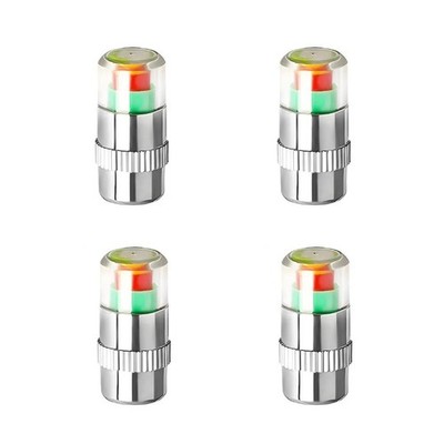 4 PCS Tire Pressure Monitor Valve Caps, 3 Color Visual Alarm Tire Gauge Caps