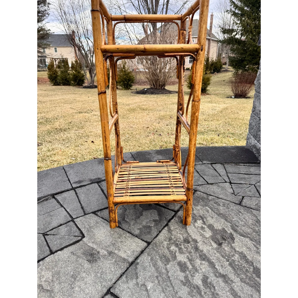 VTG  Bamboo Bedside Table /Plant Stand /Book Shelf 2 Tier Shelving Unit 30x12” - Image 3 of 4