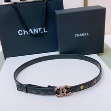 CHANEL Leather Belt   Crocodile Embossed Calfskin  Metal, Black  Golden
