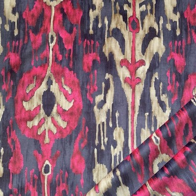 Zoffany Gardinenstoff KASHGAR VELVET ~ anthrazit/cerise ~ 2,25m ~ Ikat Design