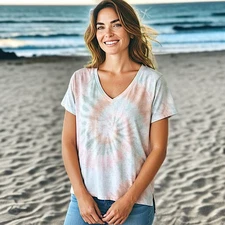 Anthropologie Terrycloth Top Sz L Oversized Boxy Beachy Coastal Tie Dye Hippie 