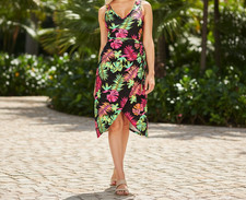 Tipsy Elves Dress Small Black Neon Tropical Midi Wrap Vibrant Vibes Boho Rave