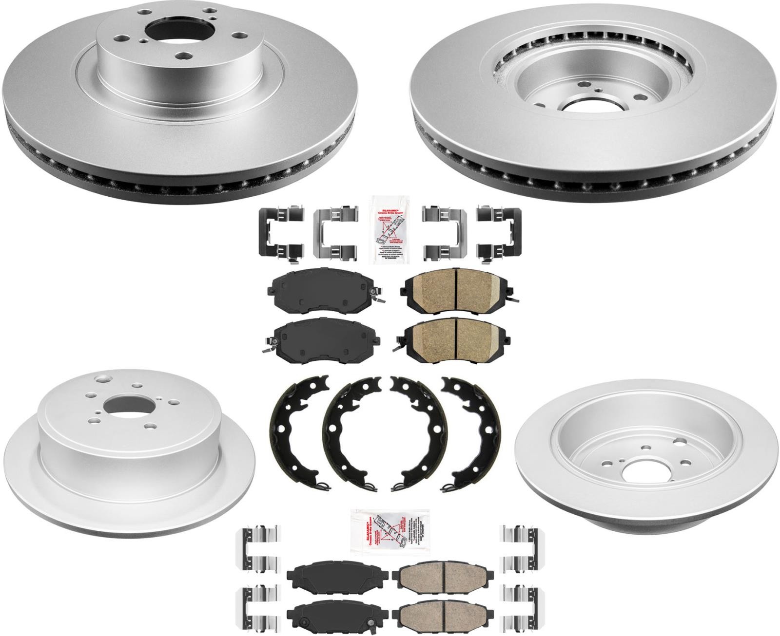 AmeriBRAKES Coated Front & R Disc Brake Rotors & Pads FIts 14-18 Subaru Forester