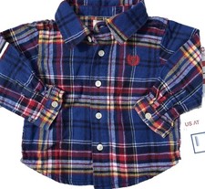 Flannel Chaps Plaid Baby Boys Long Sleeve Size 0-3M Shirt Collared Blue Red Warm