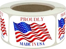 Made in USA Labels 3 X 2 Inches American Flag Stickers 3" X 2", Blue, Red
