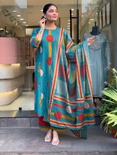 Indian Bollywood Ethnic Salwar Kameez Pakistani Cotton Kurti Palazzo Dupatta Set