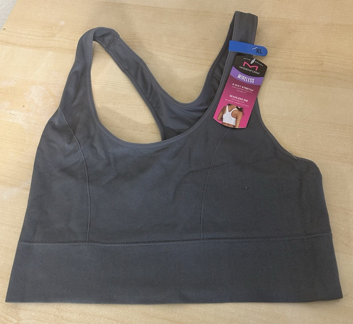 Maidenform Pure Comfort Seamless Crop Top, XL, Silver Lining