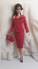 Outfit Dress Suit Bag Fits Barbie Silkstone Doll FR Handmade Shocking Pink