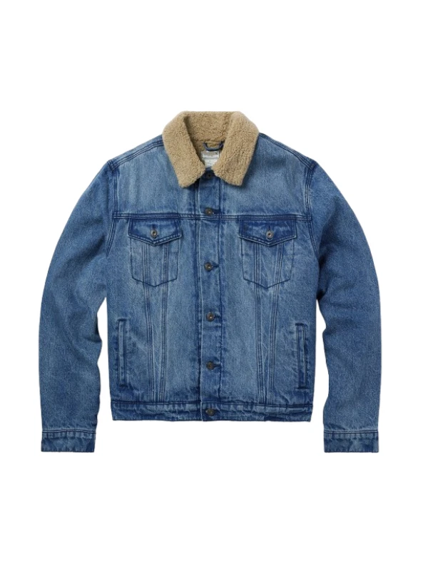 Classic Men’s Blue Denim Jacket with Warm Sherpa Fur Collar | Vintage Style Jean image 1
