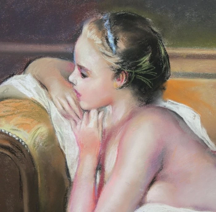 Pintura pastel sobre cartón 25"x17" modelo femenina desnuda mujer artista España Gómez Foto 4 de 4