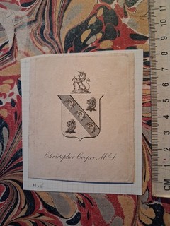 19th cent Armorial EX LIBRIS BOOKPLATE William Christopher Cooper