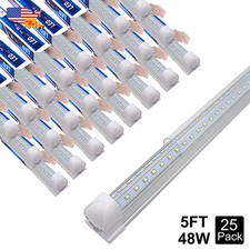 5Ft Led Shop Light Fixture 25 Pack 48W 6500K For Barn Linkable Freezer Door Tube