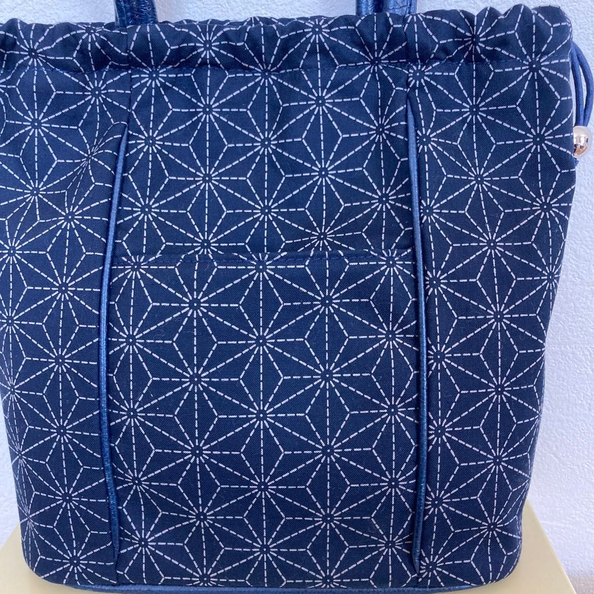 Drawstring bag hemp leaf pattern navy - image 3