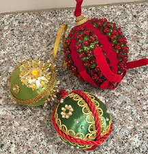 Vintage Beaded Push Pin Lot of 3 Christmas Ornaments