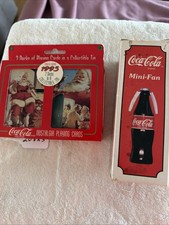 Coca Cola Christmas Santa Playing Cards Tin 1995 Limited Edition And Fan Unteste