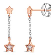 Shooting Stars CZ Dangle Kids / Teen Earrings - Sterling Silver Rose Gold Plated