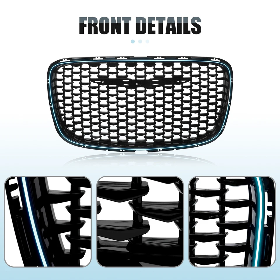 Fits 2015-2023 Chrysler 300 Black LED Front Upper Hood Grille w/blue light - Image 3 of 4