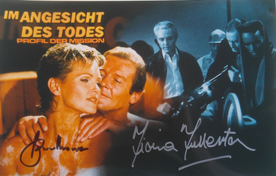 Roger Moore & Fiona Fullerton orig. Autogramm JAMES BOND  007  20x30  A VIEW TO