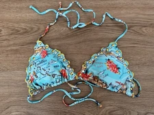 Luli Fama Womens Beach FLORIDA BABE  Blue Triangle Top Swimwear Size Small