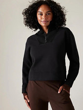 Athleta Women's Black 1/2 Zip Mock Neck Fleece Cotton Sweatshirt Size M
