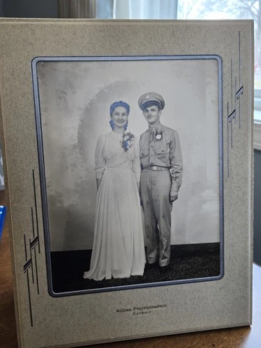 WWII WW2 Military Service Member Formal Photograph Original 1940's Vintage Frame