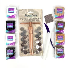 Adults & Crafts Polymer Clay Extruder 20 Discs & 8 Sculpey Clay (2oz) New/Sealed