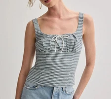Reformation Women's Balia Linen Crop Tank Top - Blue Checkered Gingham - Size 4