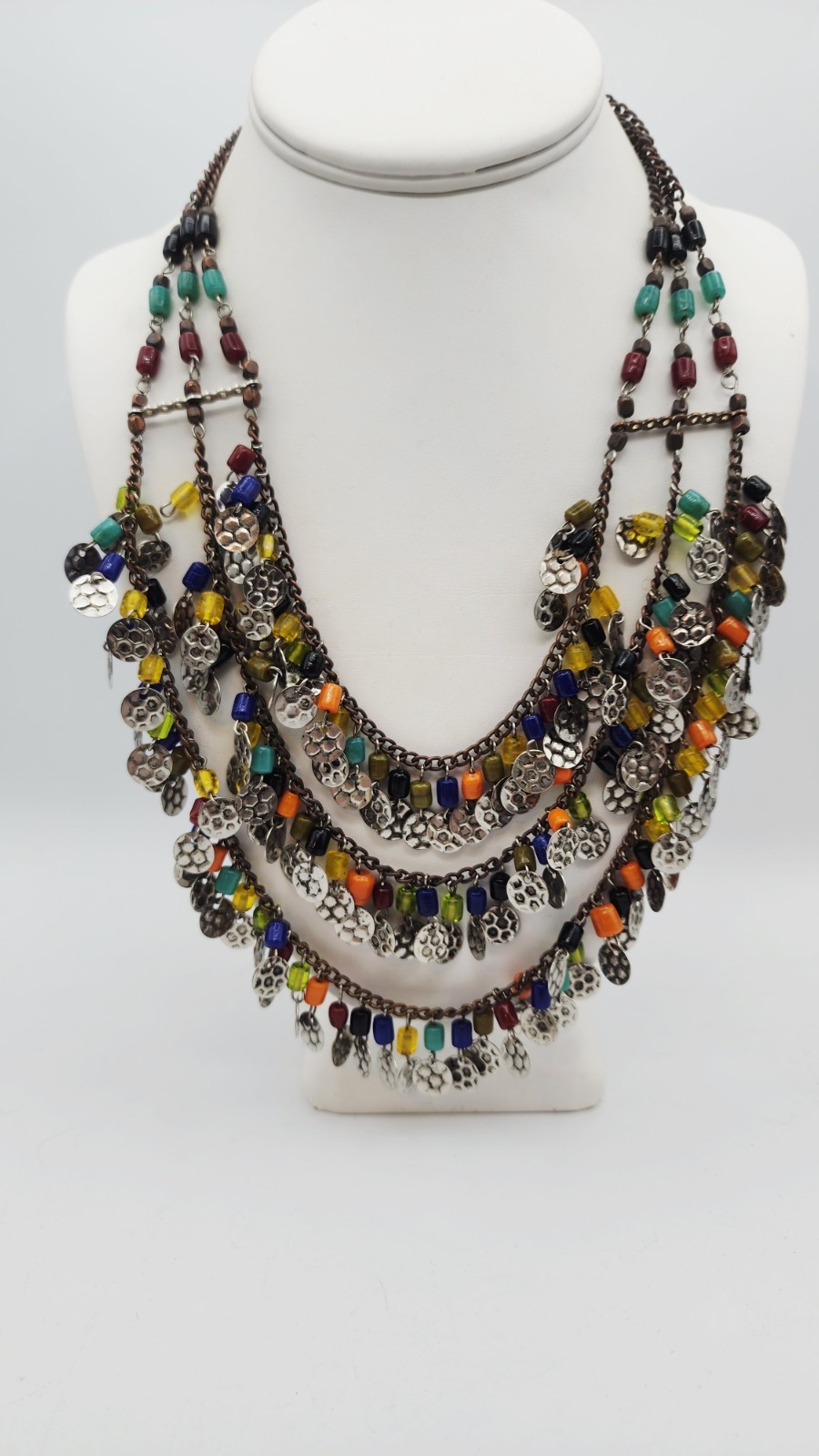 beaded coin style look dangle multiple strands ch… - image 1