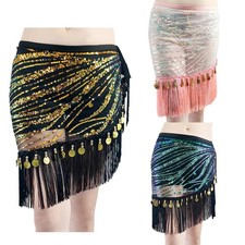1Pc Women Sequin Tassel Belly Dance Waist Chain Hip Scarf Tie-Up Skirt Wrap